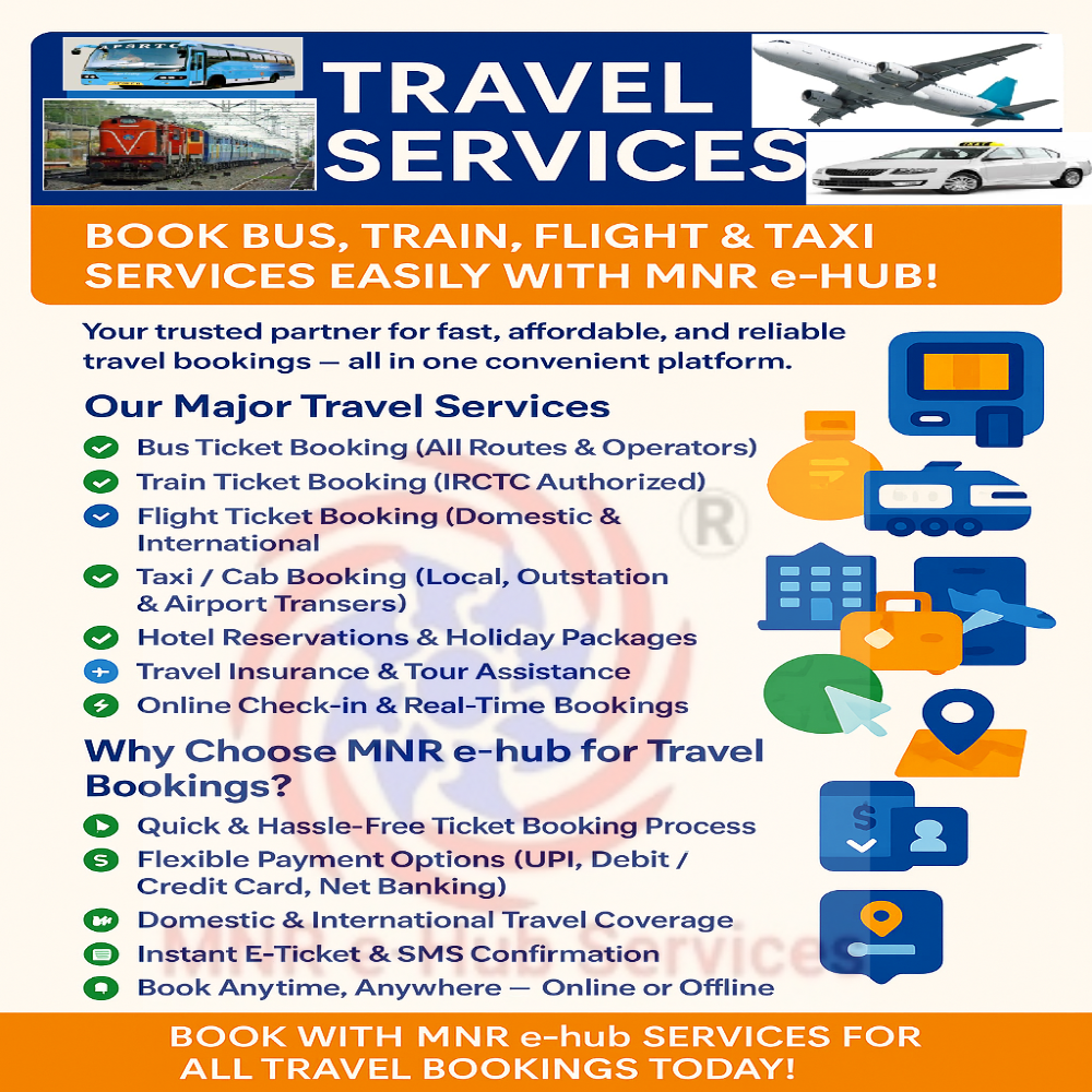 Travel Services-(Bus, Train & Flight Ticket Bookings (IRCTC Tatkal Tickets also Available)